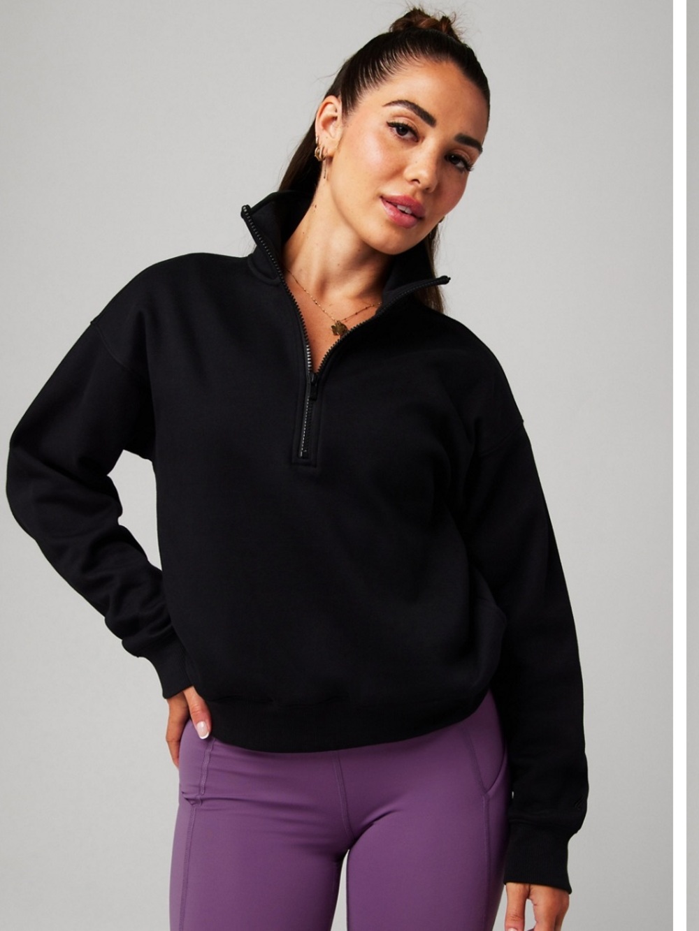 Fabletics Cozy Fleece Classic Half-Zip Sweatshirt Black Athleisure Pockets M